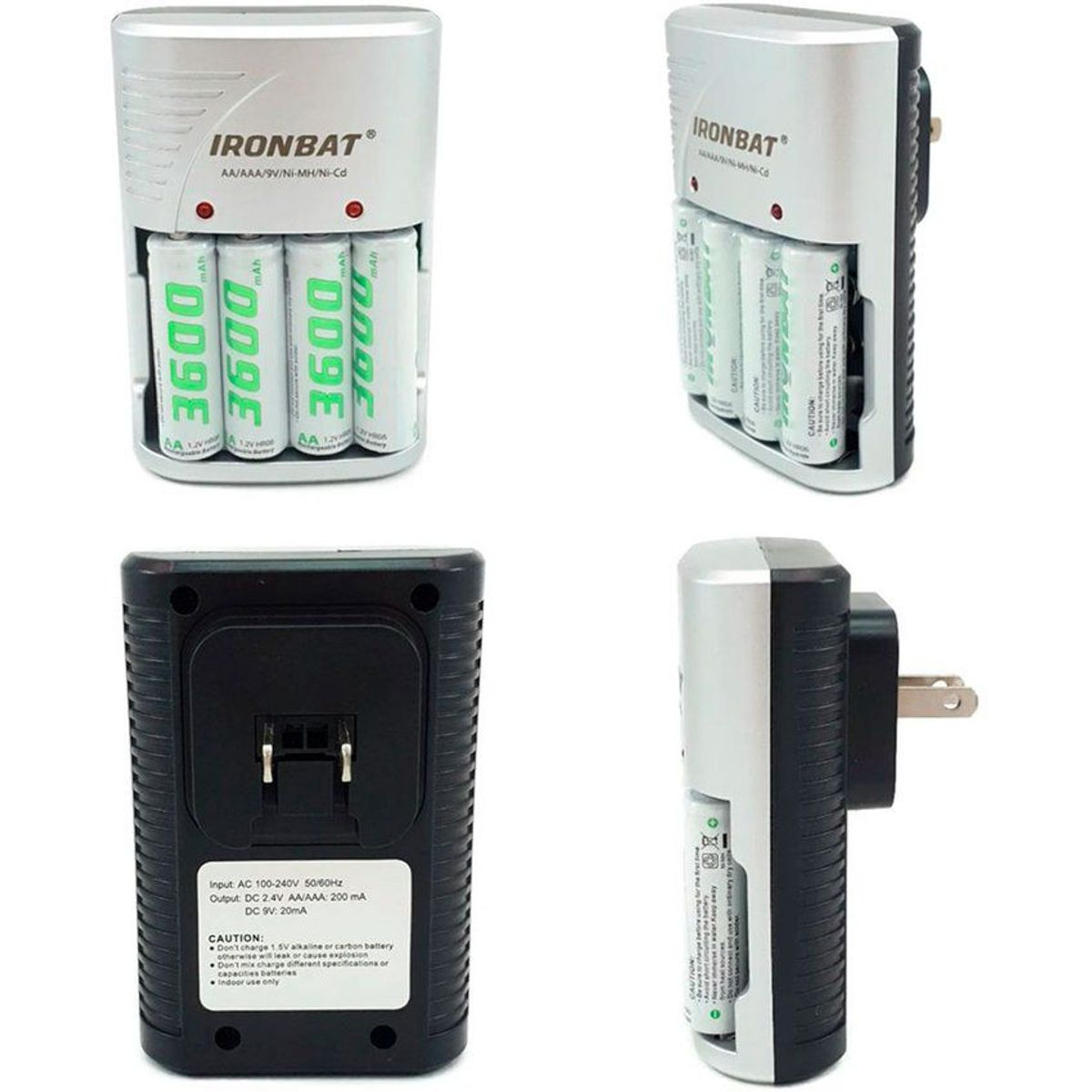 IRONBAT - Cargador de pilas recargables ironbat 3600mah aaa/aa /9v + 4 baterías