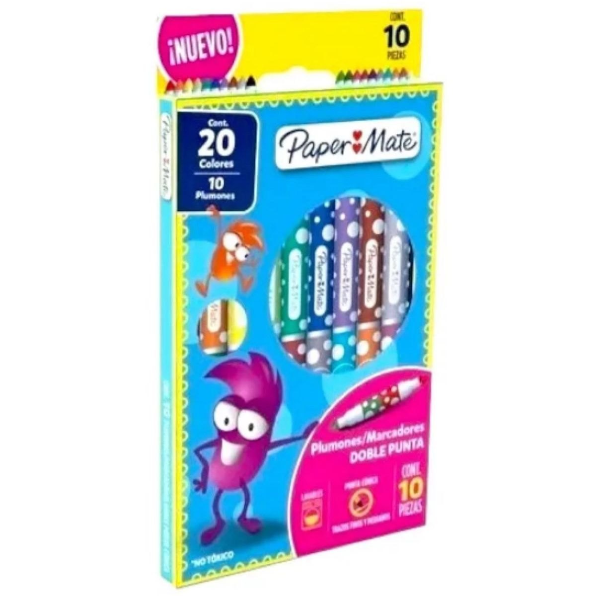 PAPER MATE - Plumones Lavables Doble Punta X 10 Paper Mate