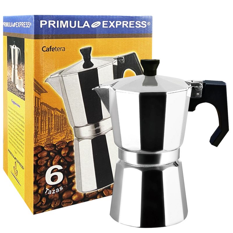PRIMULA - Cafetera Moka Primula Express Plateada (6 Tazas de espresso - 270 ml)