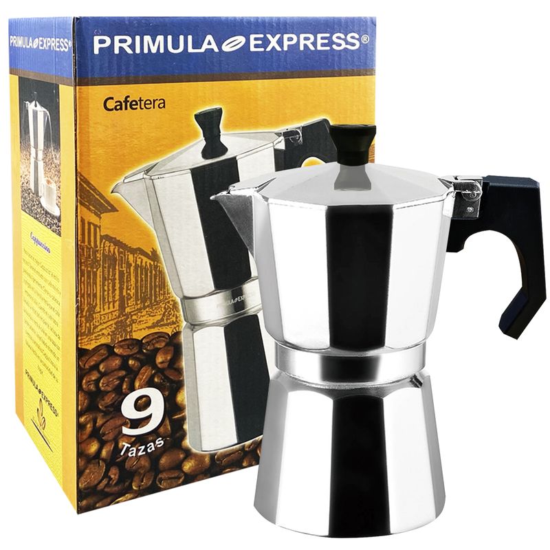 PRIMULA - Cafetera Moka Primula Express Plateada (9 Tazas de espresso - 420 ml)