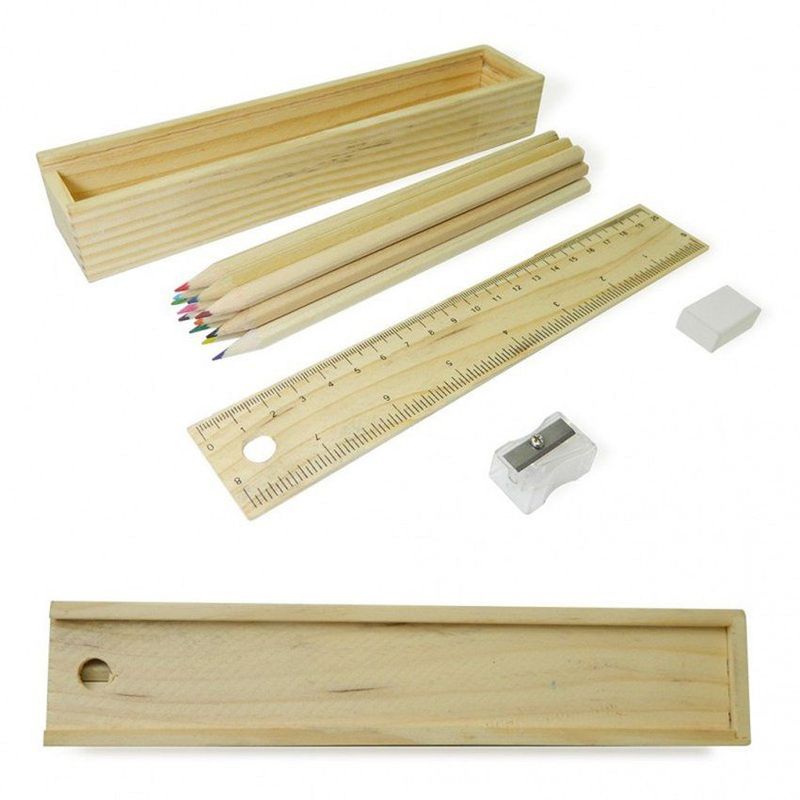 GENERICO - Kit escolar en caja de madera