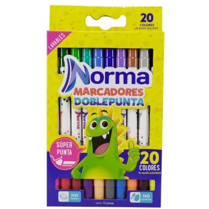 EDITORIAL NORMA - Marcadores Plumones Lavables Doble Punta X 10 Norma