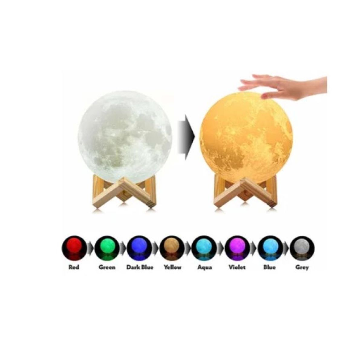 ZHOPI CO - Lampara 3d luna 15 cm recargable led 7 colores touch.