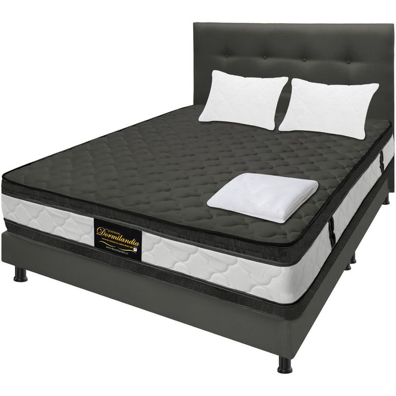 DORMILANDIA - Super mega combo gris queen 160x190 resortado marshall