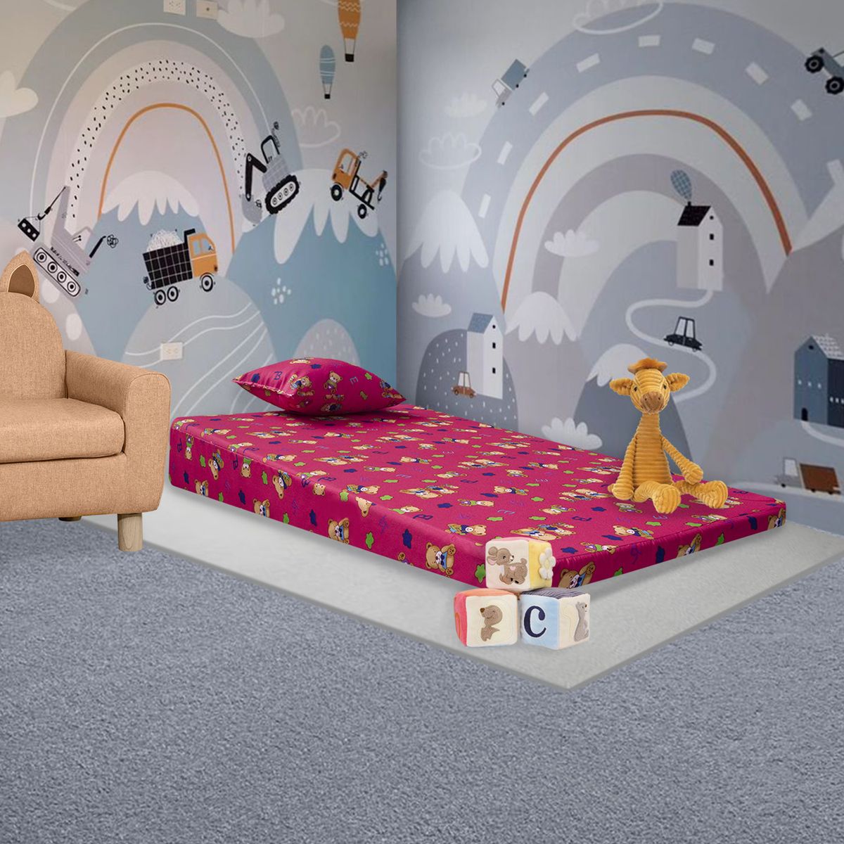 DORMILANDIA - Colchoneta antireflujo 100 x 60 - rosado osos letras + obsequio.