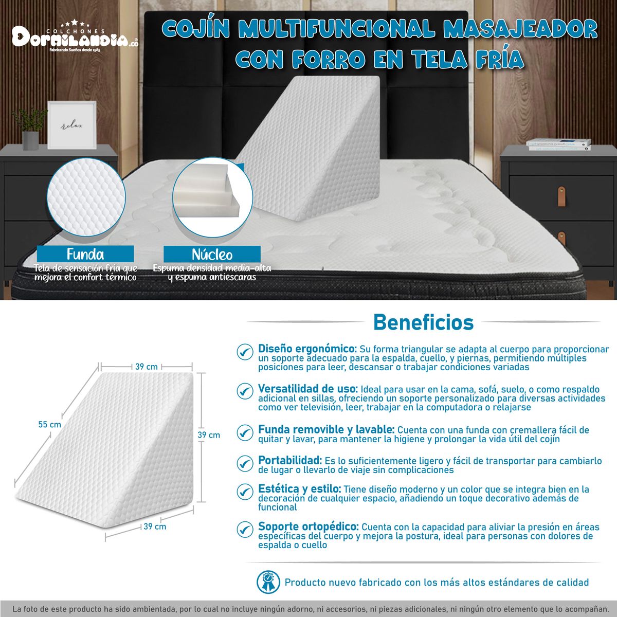 DORMILANDIA - Cojín multifuncional tela sensación fría dormilandia