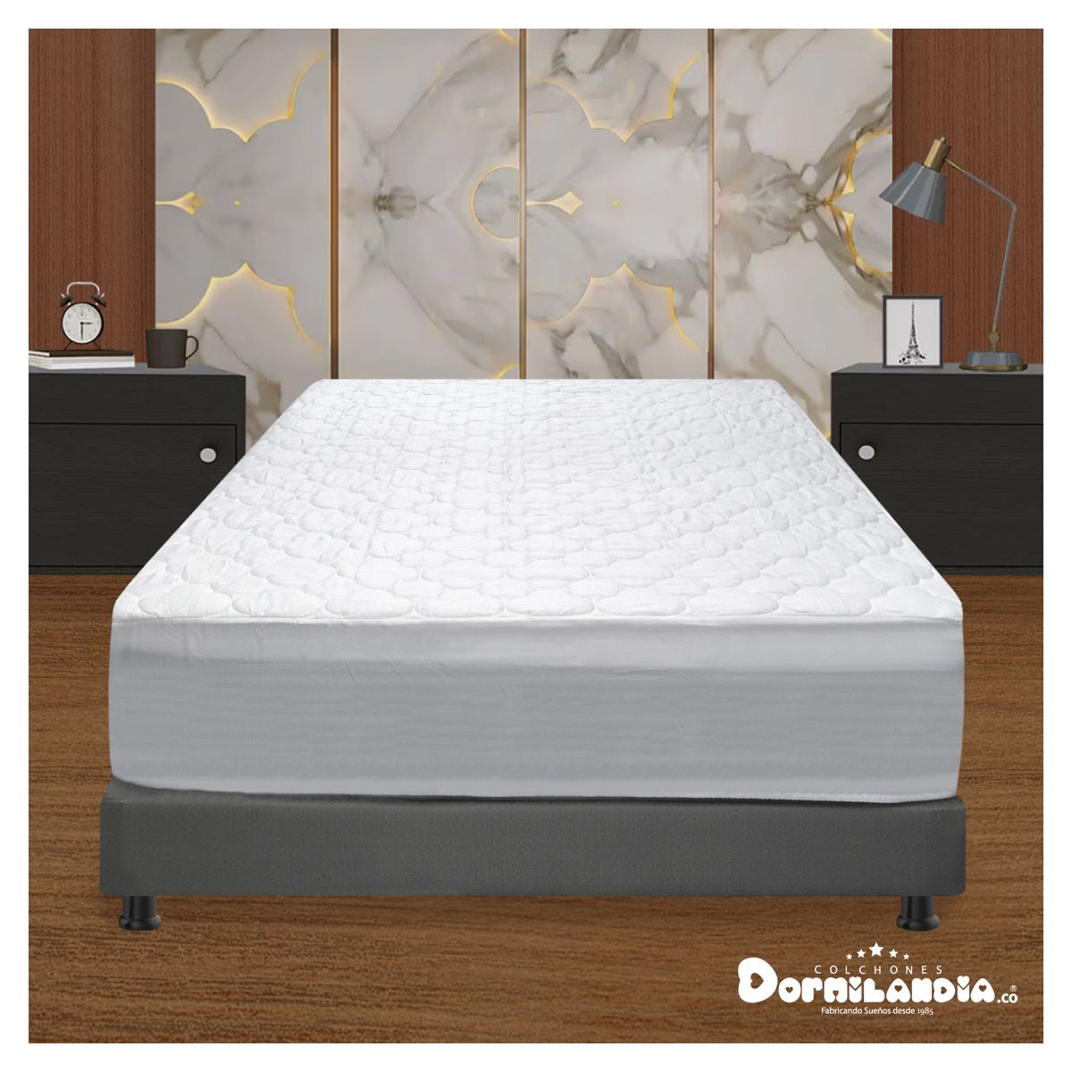 DORMILANDIA - Protector cama semidoble acolchado tipo hogar 120 cm x 190 cm