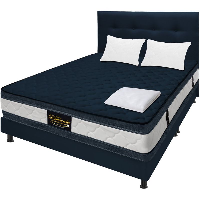 DORMILANDIA - Super mega combo azul queen 160x190 resortado marshall
