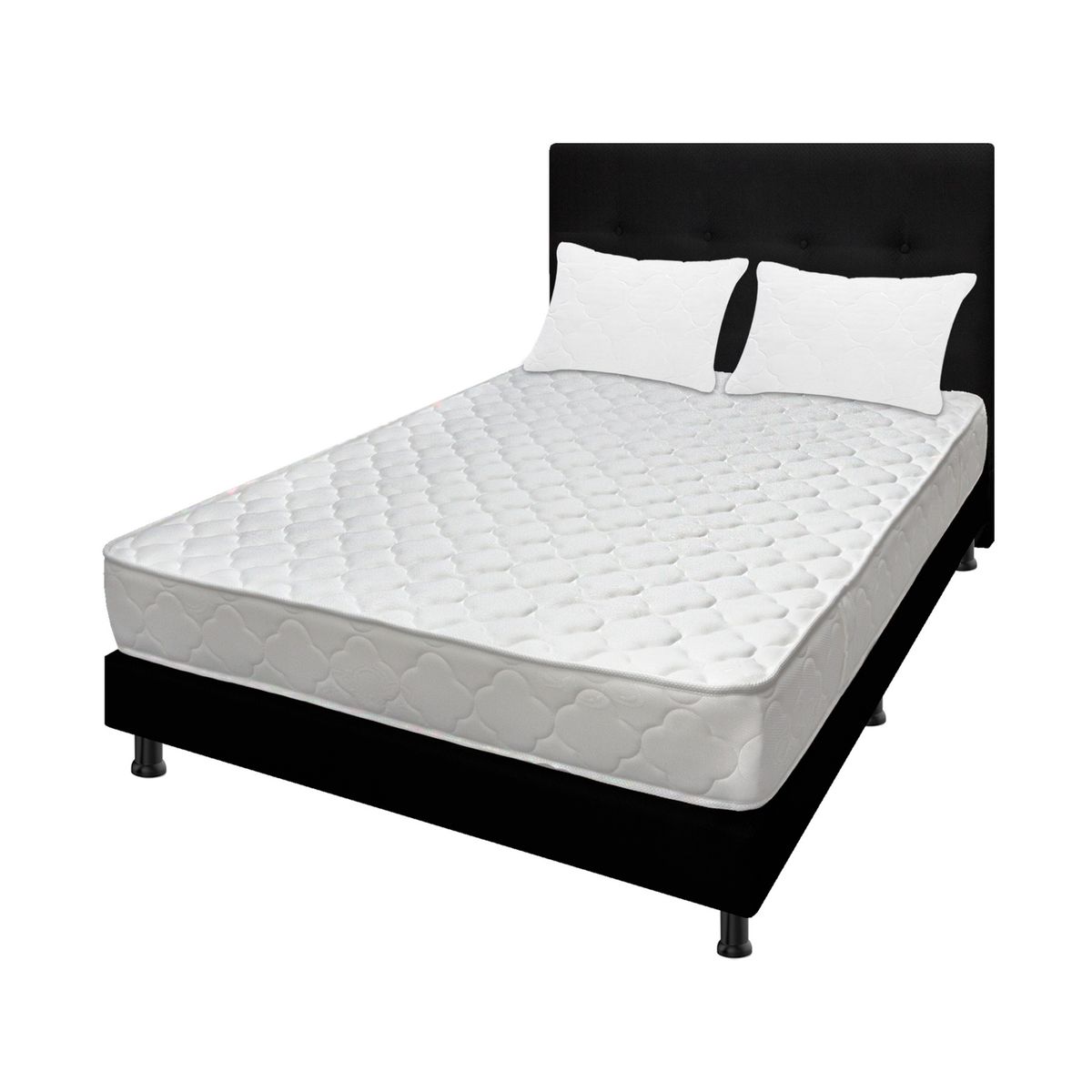 DORMILANDIA - Combo colchón doble 140x190 espumado macizo  base cama entera  cabecero  almohadas