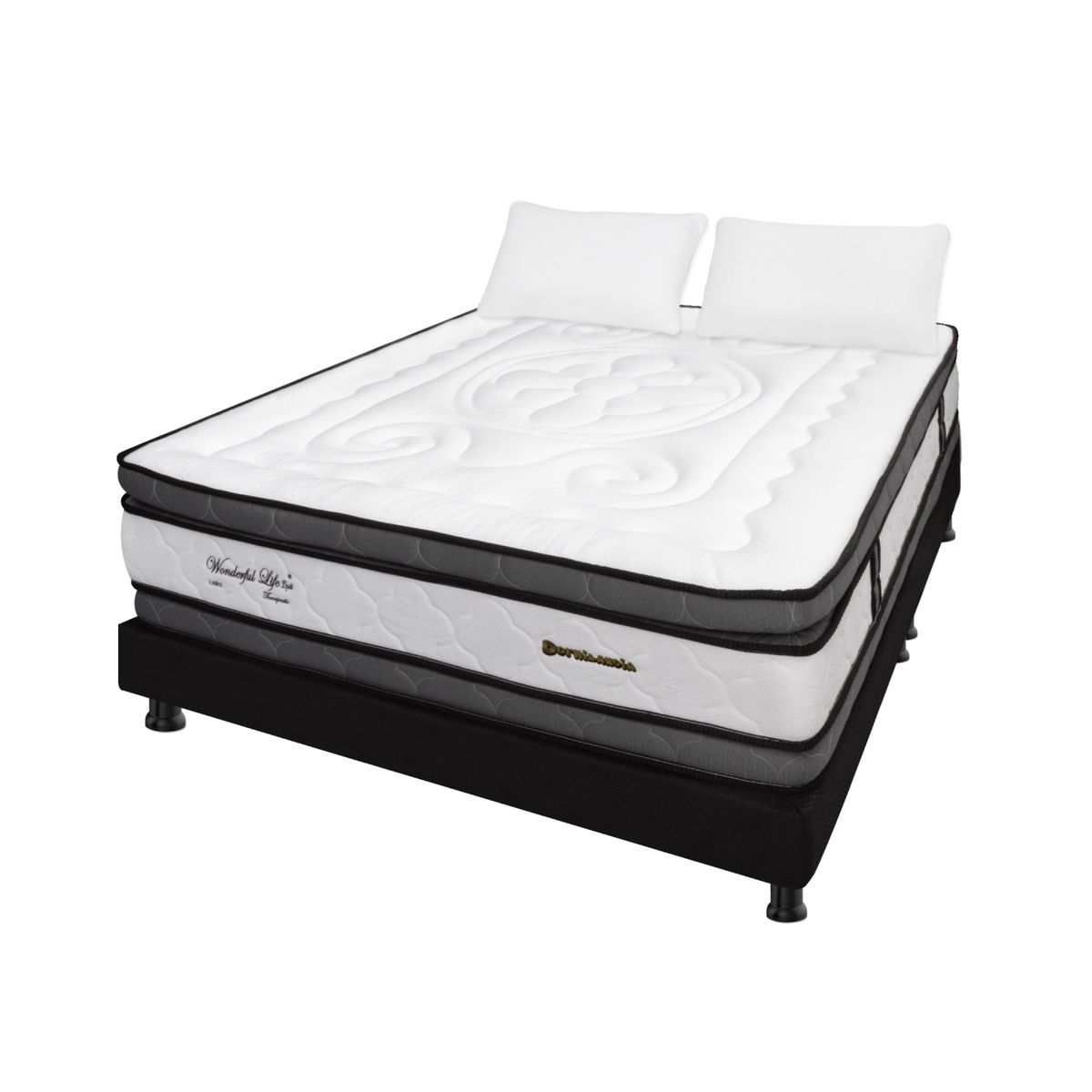 DORMILANDIA - Combo colchón king 200x200 resortado wonderful dp+base cama+almohadas