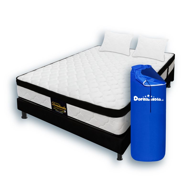 DORMILANDIA - Combo Colchón Queen Resortado Versalles Enrollado+Base Cama Dividida+Almohadas