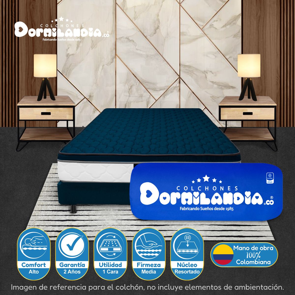 DORMILANDIA - Colchón Sencillo Azul Resortado Dublín Enrollado Confortable