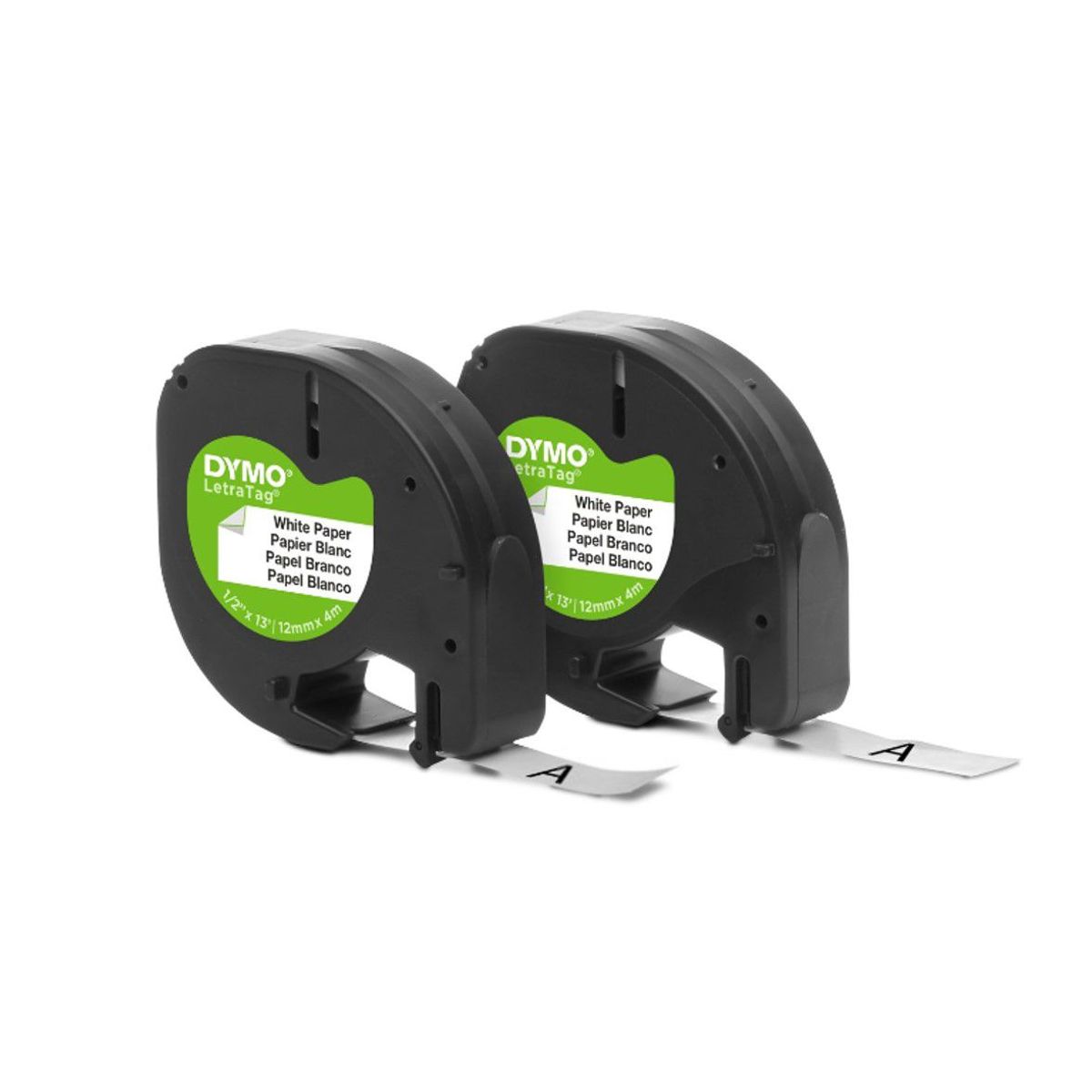 DYMO - Cinta Dymo Letratag papel 12mm x 4m texto negro fondo blanco