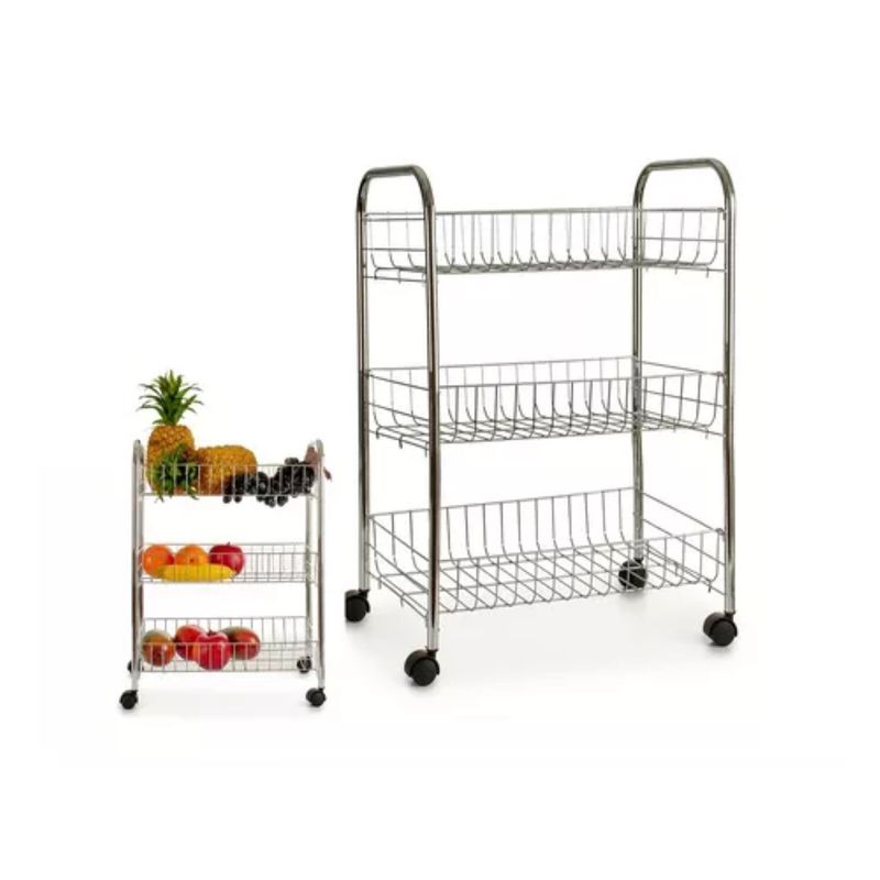 ESSENZA - Mueble Organizador De Verduras Cromado Multiusos de 3 Nvs con Ruedas