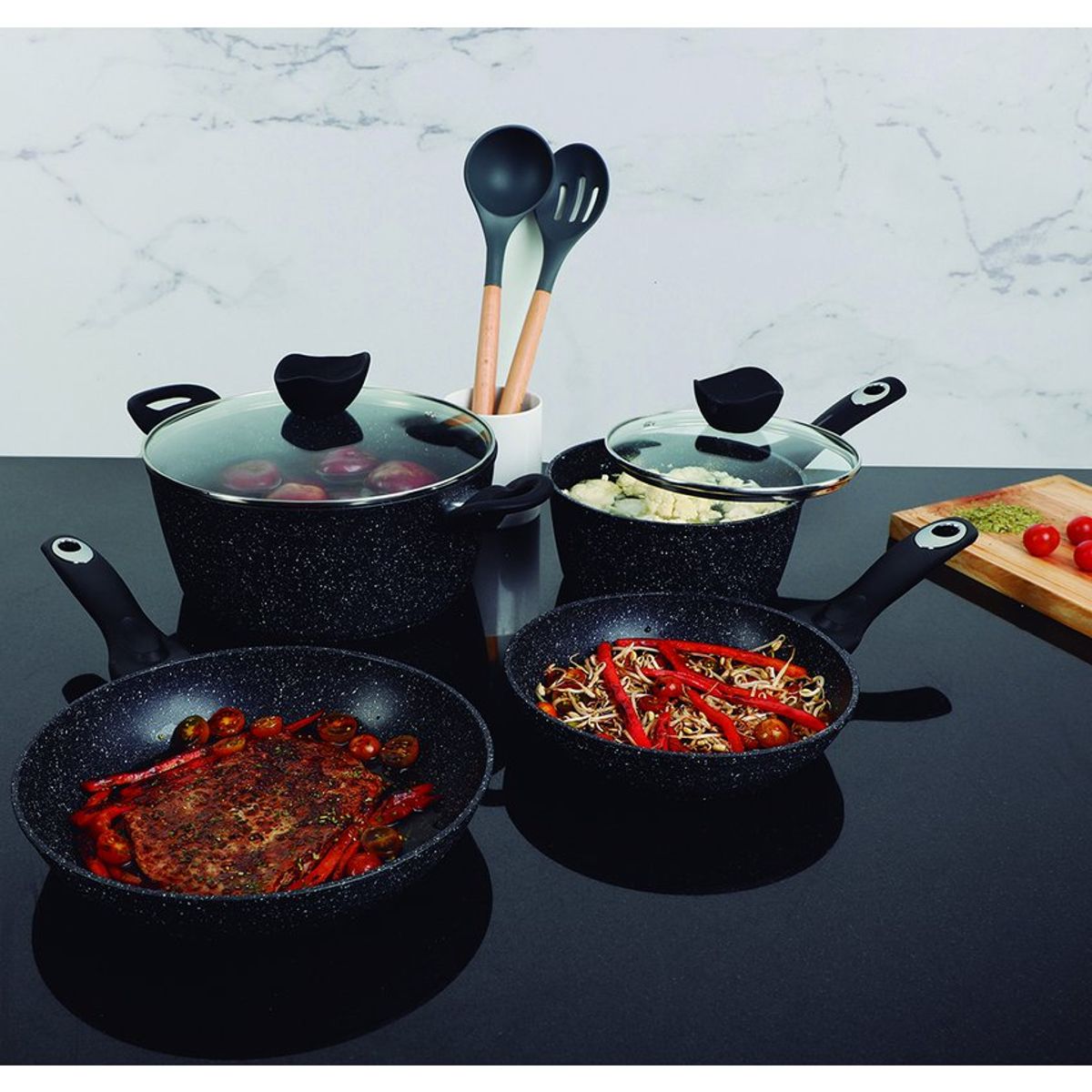 ESSENZA - Juego de ollas y sartenes a Induccion essenza aluminio 8 piezas