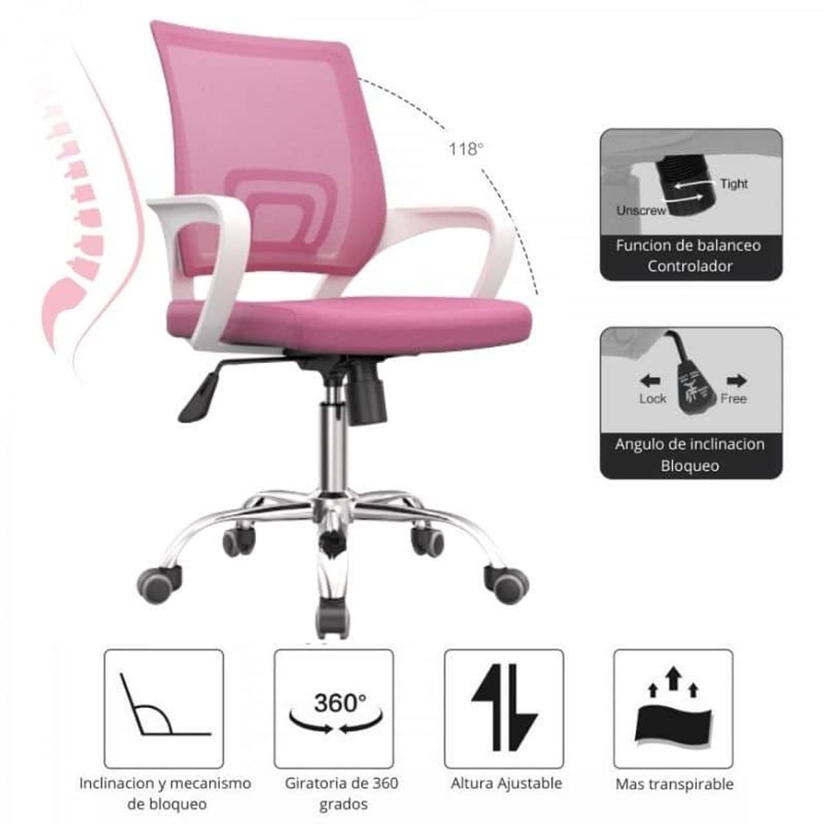 EKONOMODO COLOMBIA - Silla De Oficina Colors Premium Rosado