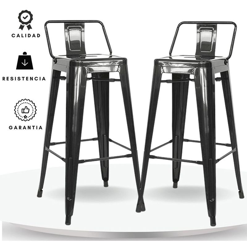 EKONOMODO COLOMBIA - Silla De Bar True Con Espaldar Negro Set X 2