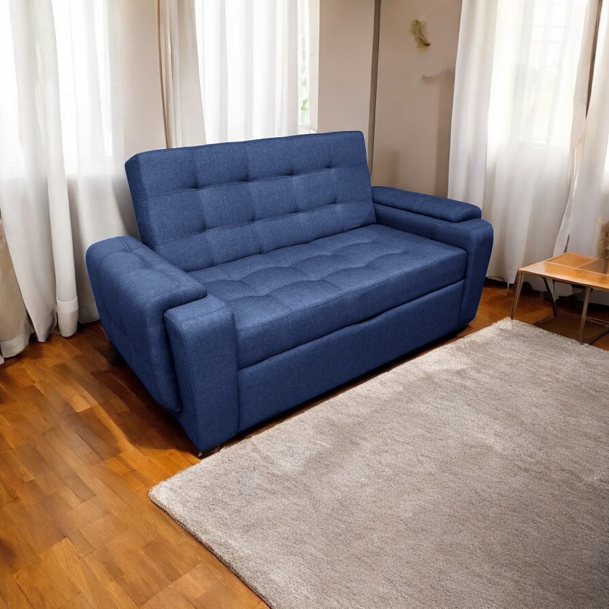 MUEBLES ONLINE - Sofa cama multifuncional vignelli tela lino azul