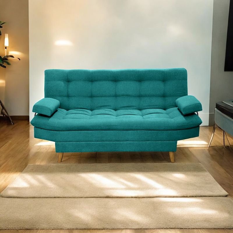 MUEBLES ONLINE - Sofa cama 3 posiciones Carvallo Lux tela turquesa