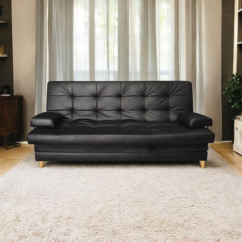 MUEBLES ONLINE - Sofa cama 5 posiciones Balmain tipo cuero negro