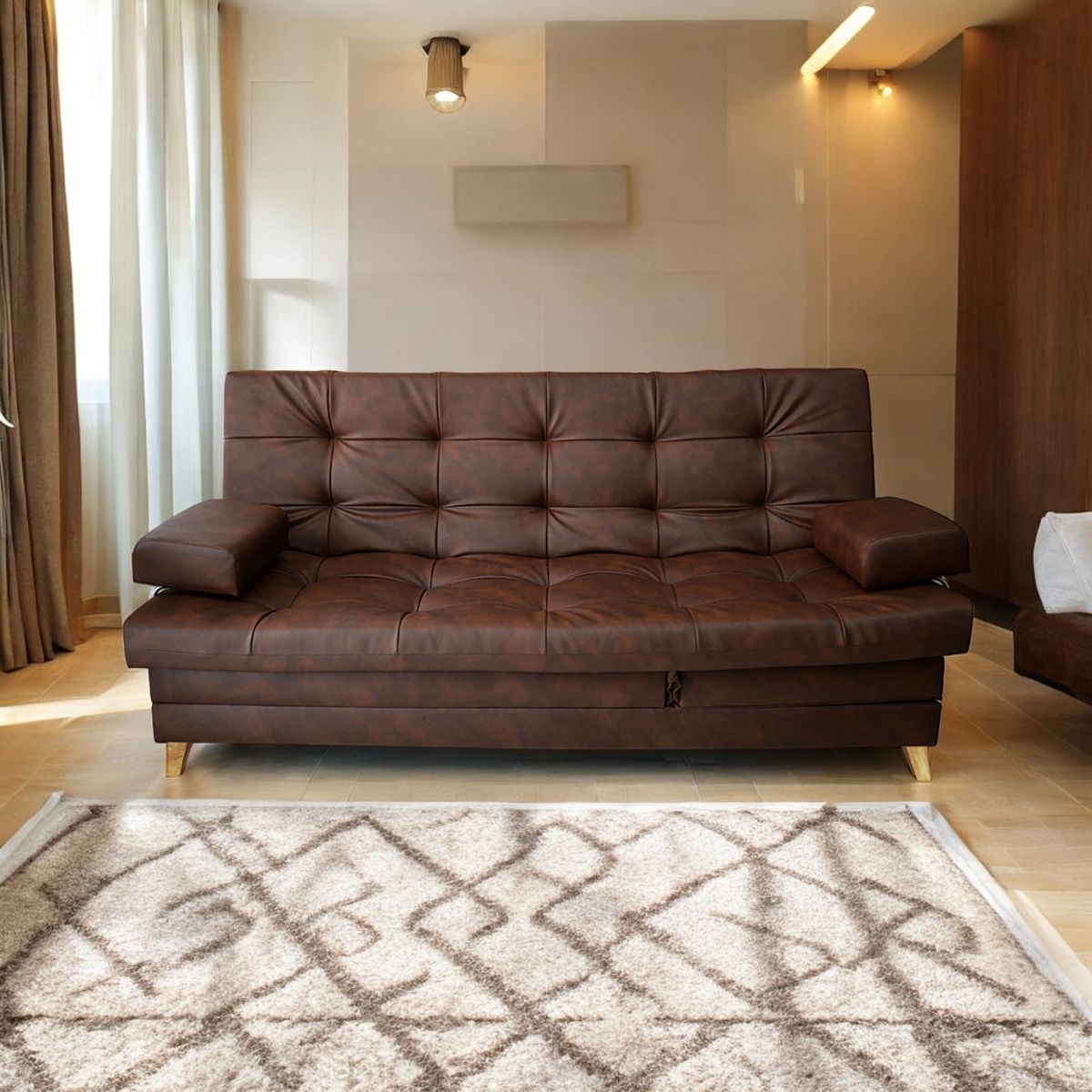 MUEBLES ONLINE - Sofa cama 5 posiciones Balmain tipo cuero café