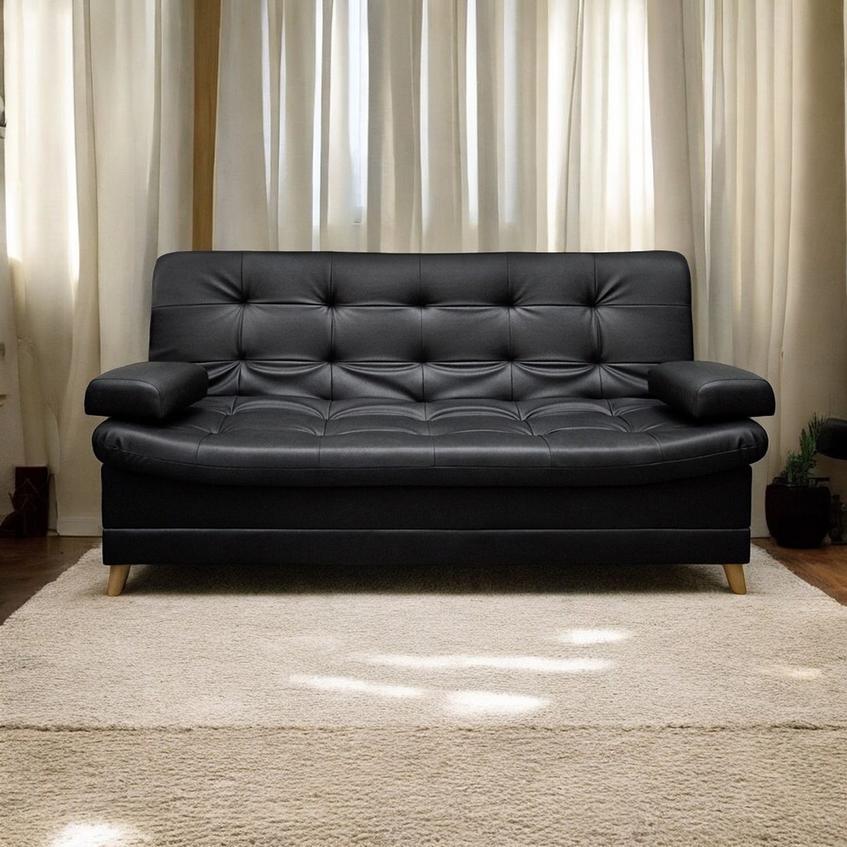MUEBLES ONLINE - Sofa cama 3 posiciones Dolce tipo cuero Negro