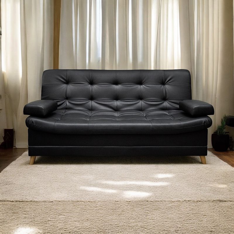 MUEBLES ONLINE - Sofa cama 3 posiciones Dolce tipo cuero Negro