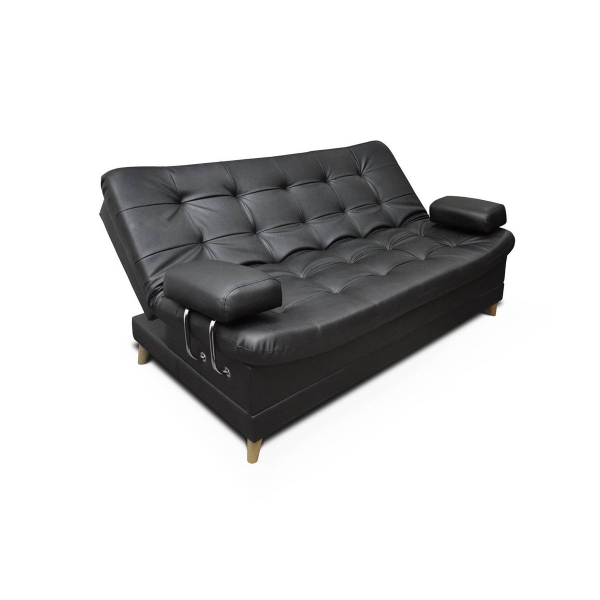 MUEBLES ONLINE - Sofa cama 3 posiciones Dolce tipo cuero Negro