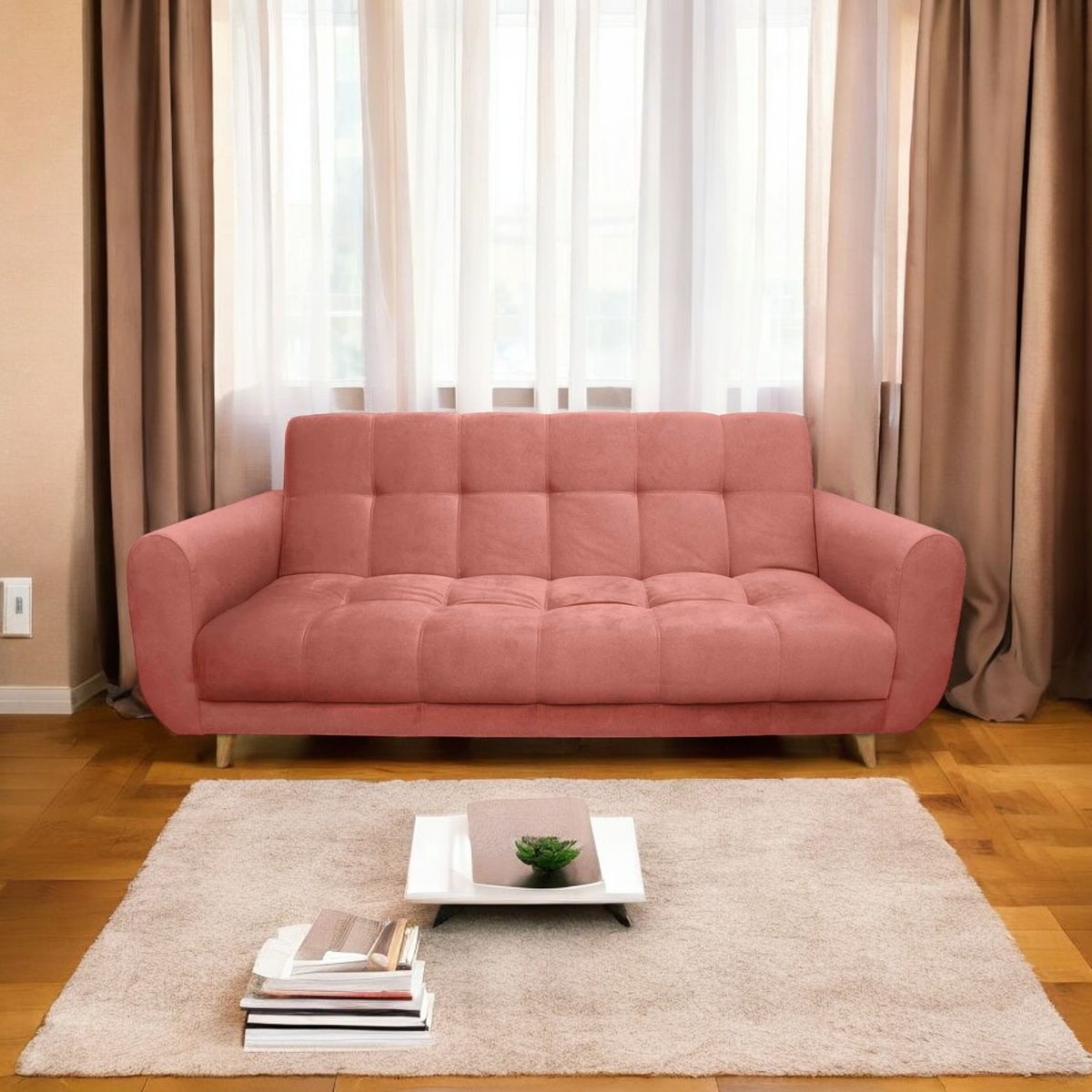 MUEBLES ONLINE - Sofa cama 3 posiciones Archer tela coral