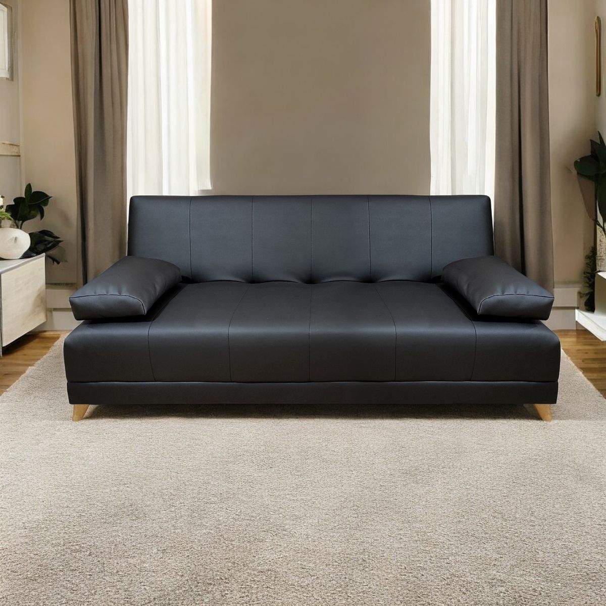 MUEBLES ONLINE - Sofa cama 3 posiciones Sabath tipo cuero negro