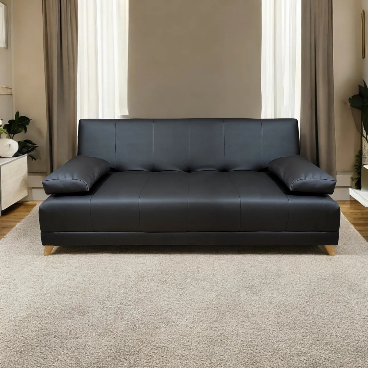MUEBLES ONLINE - Sofa cama 3 posiciones Sabath tipo cuero negro