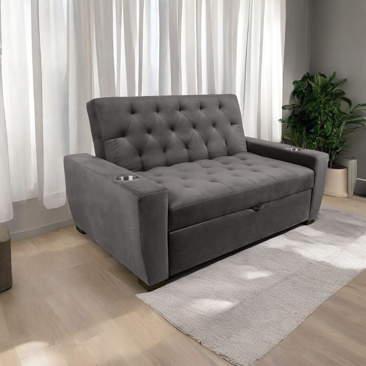 MUEBLES ONLINE - Sofa cama multifuncional Vicenzo tela gris