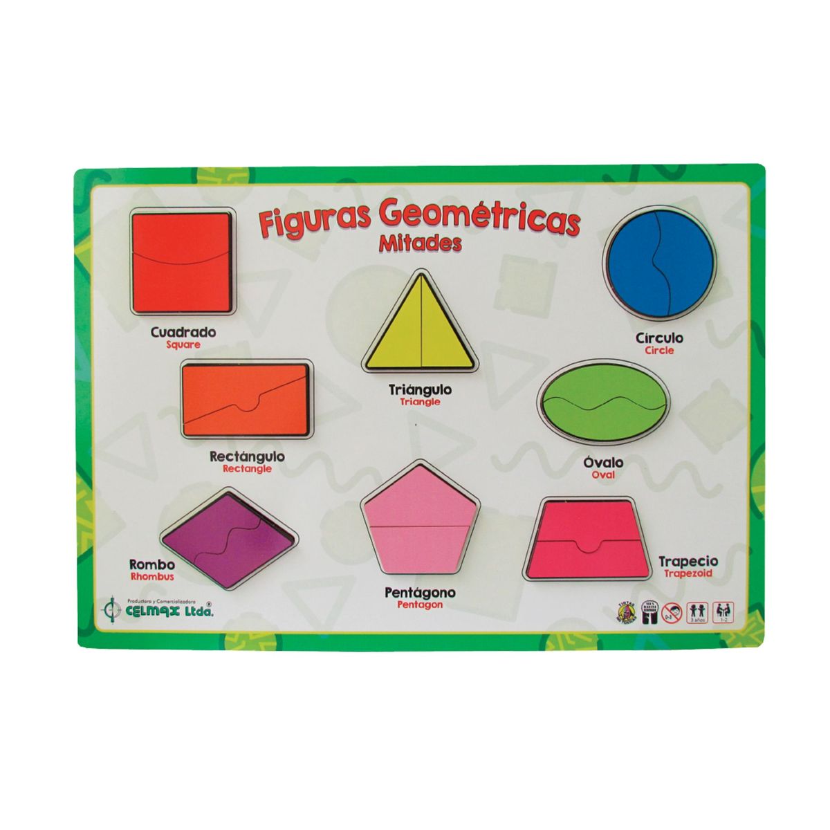 CELMAX - Juego encajable de figuras geométricas en mitades de madera