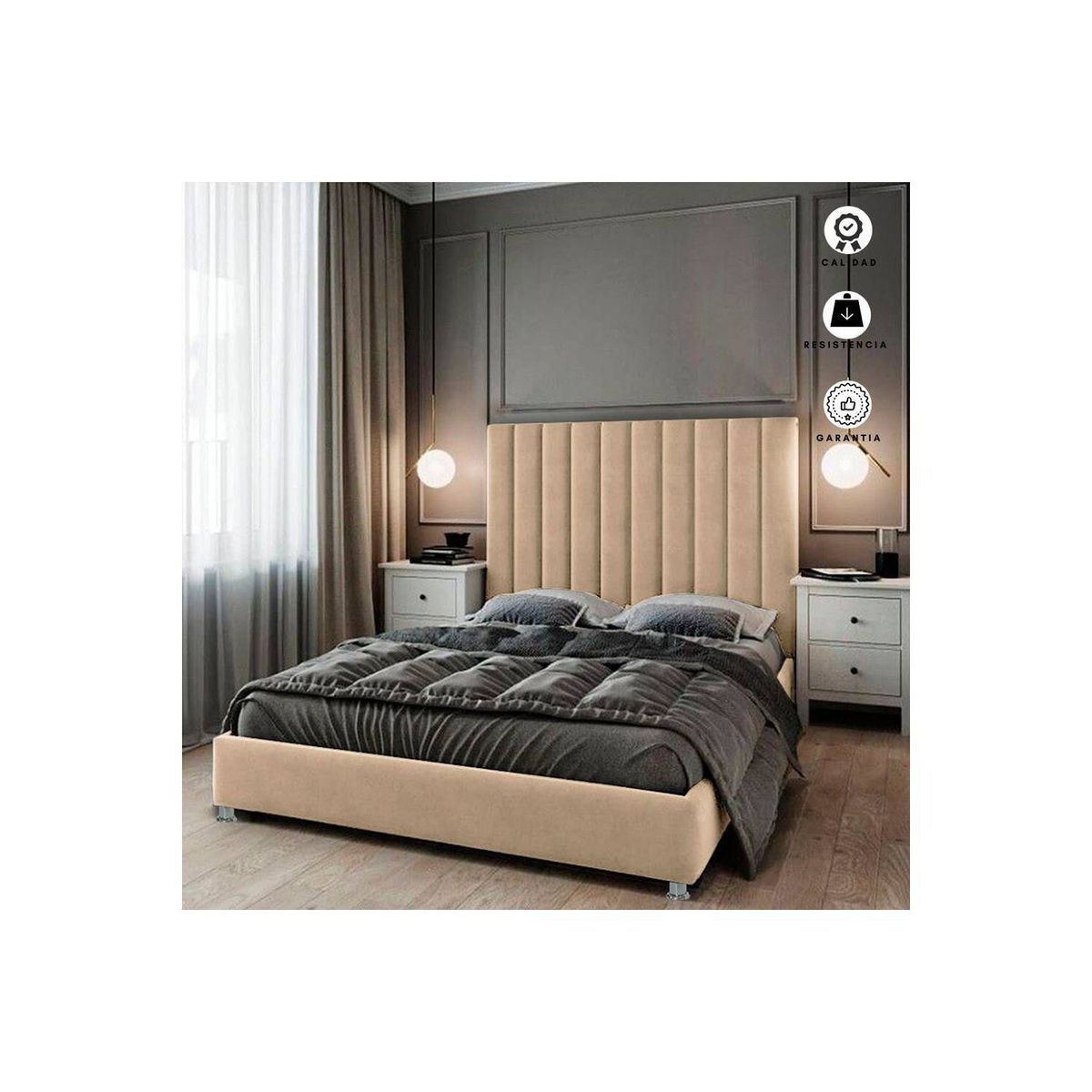 EKONOMODO COLOMBIA - Base Cama Con Espaldar Doble En Pino Natura Taupe 140X190 Cm