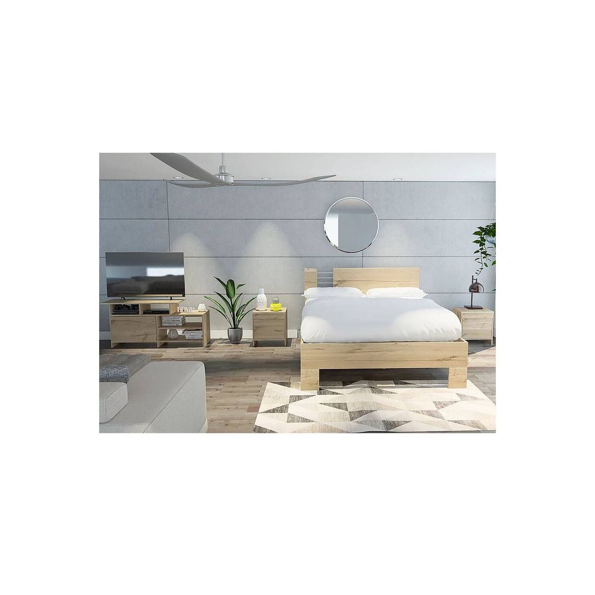 EKONOMODO COLOMBIA - Cama Atlantis  140 + 2 Nocheros + Mueble De Tv