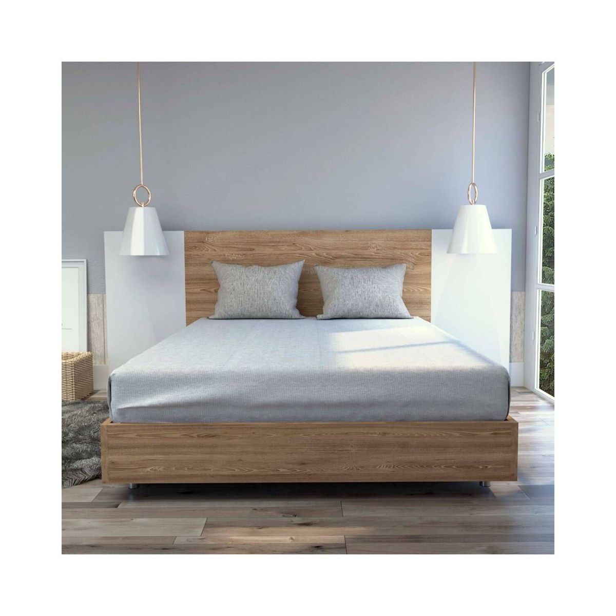 EKONOMODO COLOMBIA - Combo Cama Doble Nebraska + Colchón + Nochero140 Caramelo