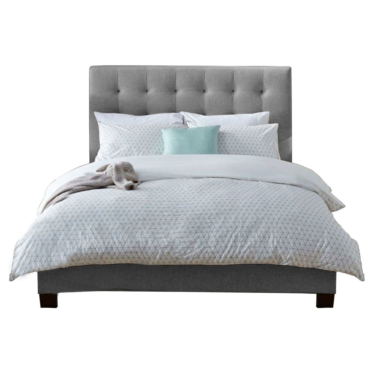 EKONOMODO COLOMBIA - Base Cama Con Espaldar Queen En Pino Luxury Gris Plata 160X190 Cm