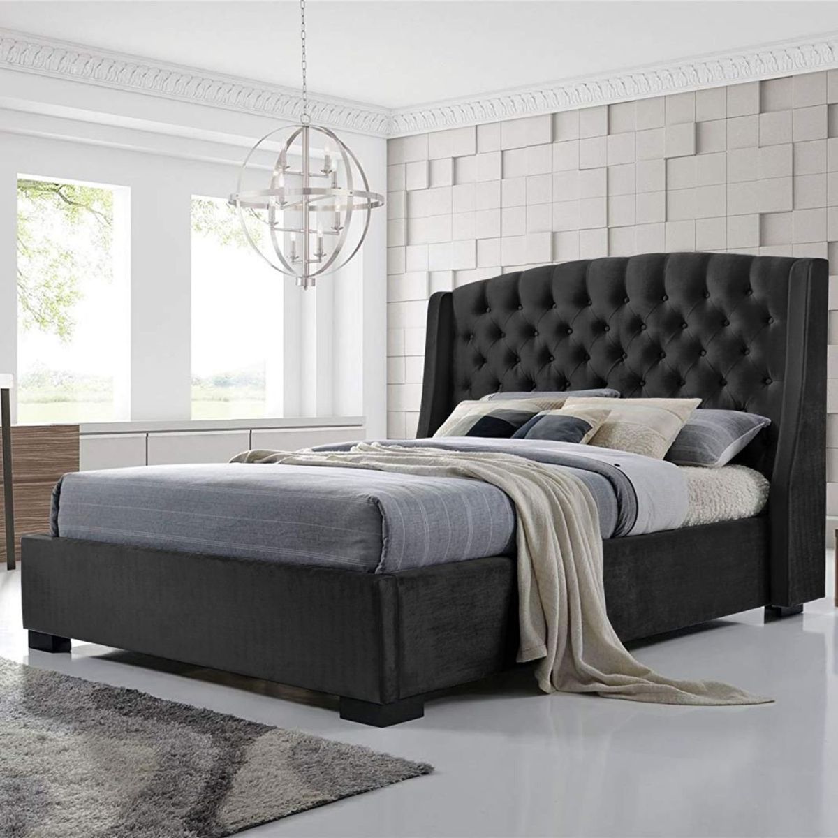EKONOMODO COLOMBIA - Colchon King 2 Pillow + Base Cama + Espaldar Italia Negro 200X200 Cm