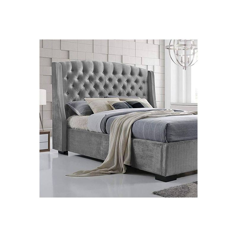 EKONOMODO COLOMBIA - Base cama con Espaldar Queen en pino Italia Gris perla 160x190 cm