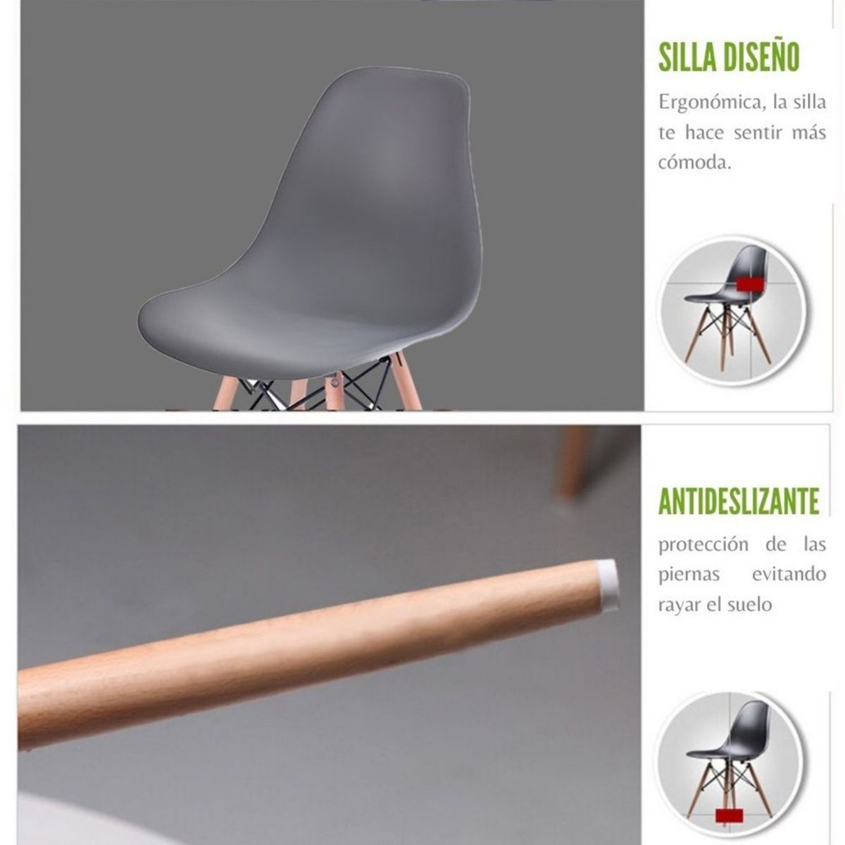 EKONOMODO COLOMBIA - Silla Eames Adulto Gris Set X 6