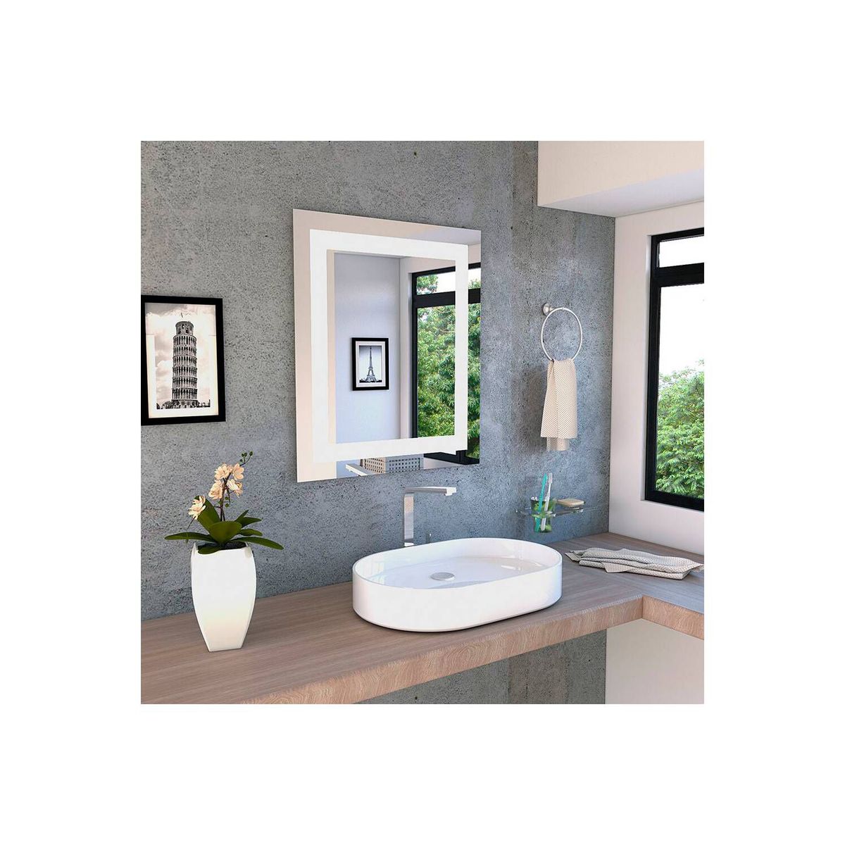 EKONOMODO COLOMBIA - Espejo De Pared Rectangular Con Cuadro Interno En Sandblasting Benin