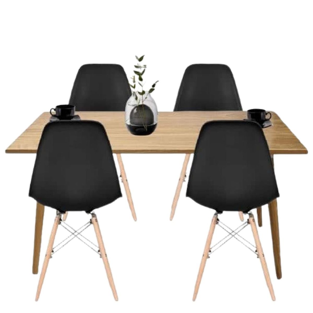 EKONOMODO COLOMBIA - Mesa Comedor Madera Robledo 4 Puestos + Sillas Eames Negro