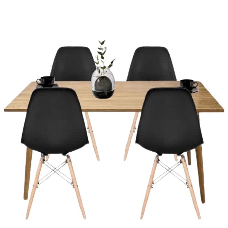 EKONOMODO COLOMBIA - Mesa Comedor Madera Robledo 4 Puestos + Sillas Eames Negro