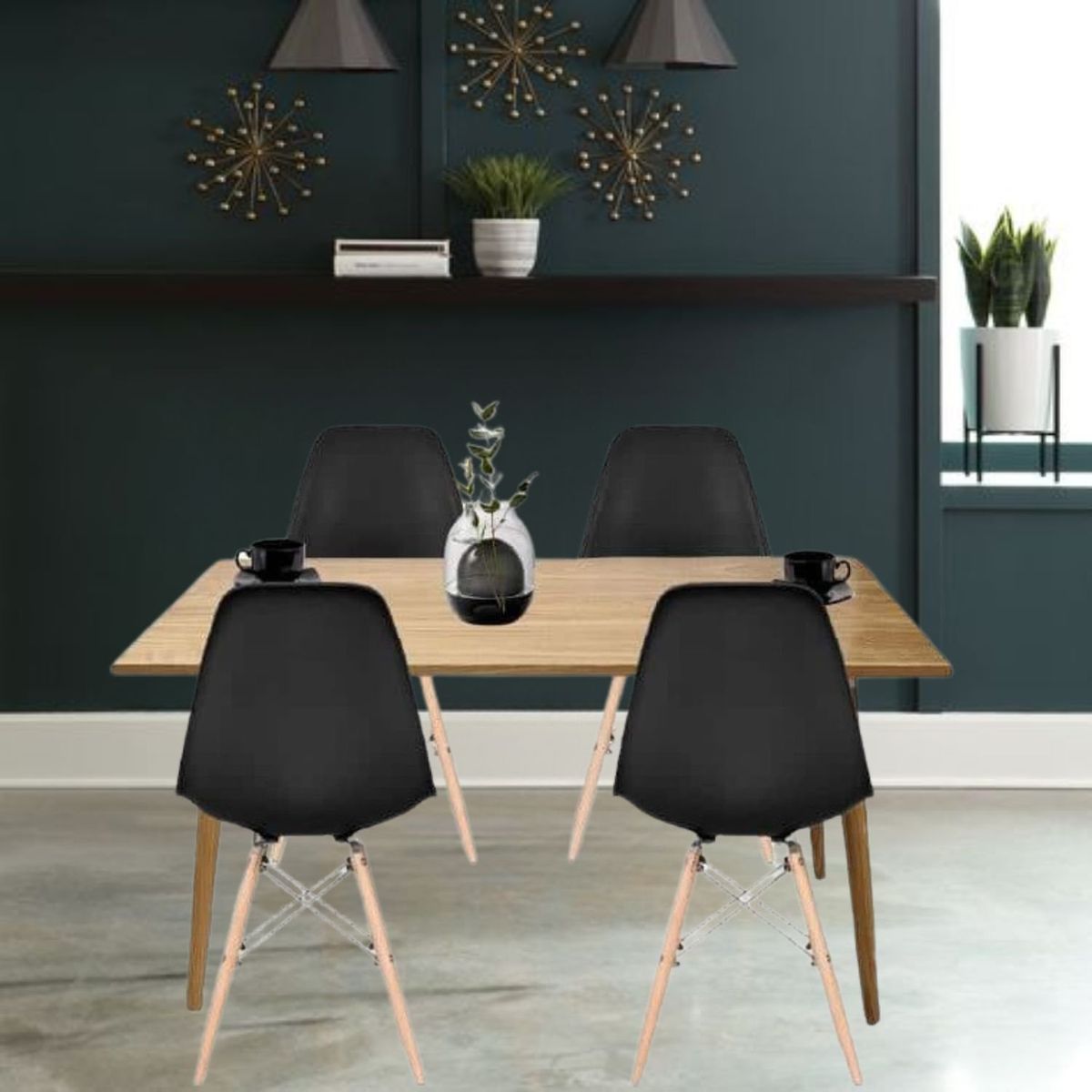 EKONOMODO COLOMBIA - Mesa Comedor Madera Robledo 4 Puestos + Sillas Eames Negro