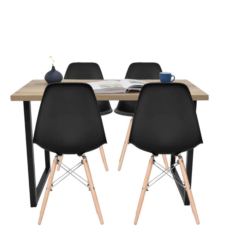 EKONOMODO COLOMBIA - Mesa Comedor Industry 4 Puestos + Sillas Eames Negra