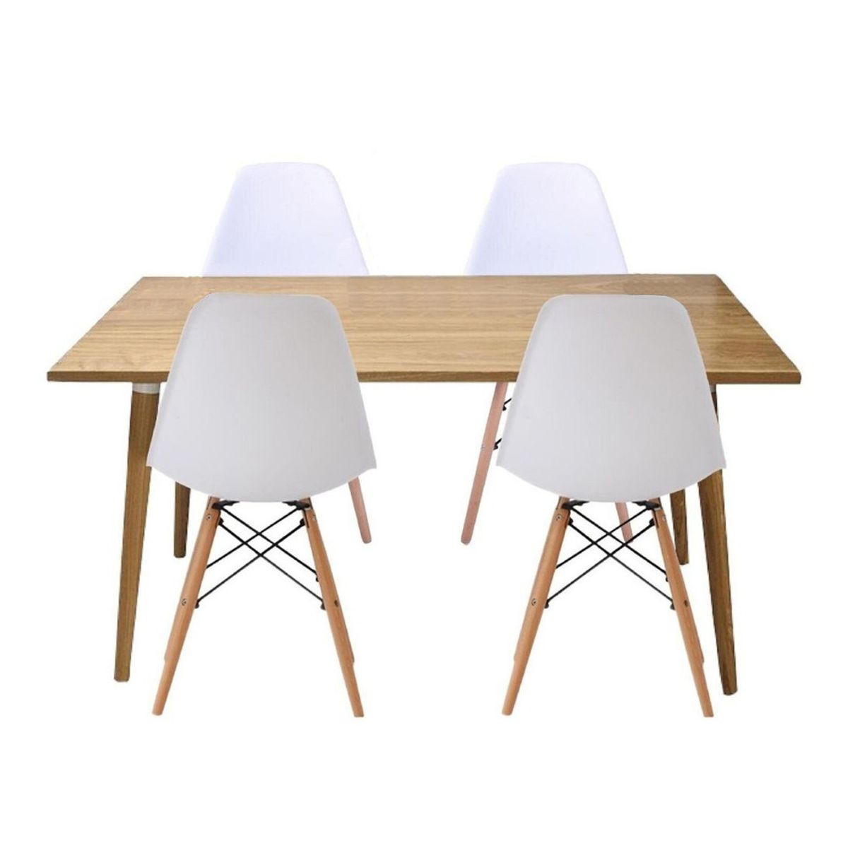 EKONOMODO COLOMBIA - Mesa Comedor Madera Robledo 4 Puestos + Sillas Eames Blanco