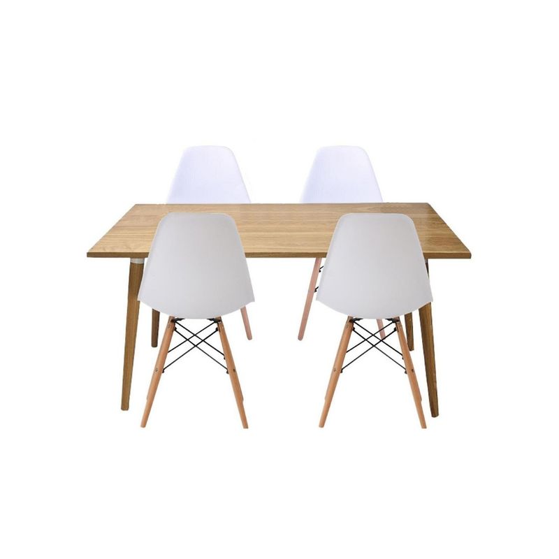 EKONOMODO COLOMBIA - Mesa Comedor Madera Robledo 4 Puestos + Sillas Eames blanco