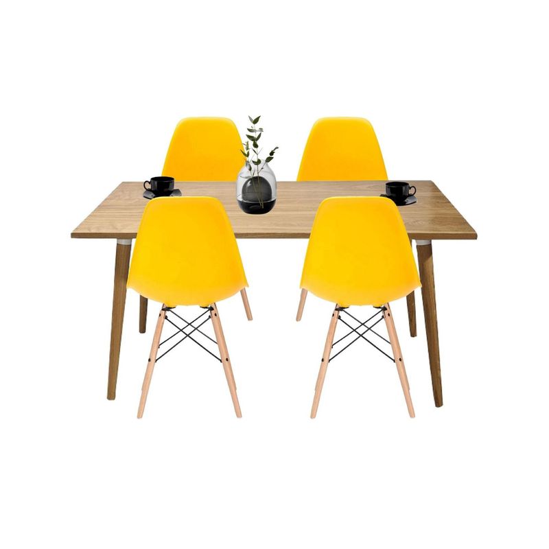 EKONOMODO COLOMBIA - Mesa Comedor Madera Robledo 4 Puestos + Sillas Eames Amarilla
