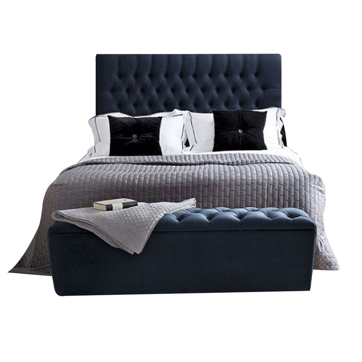 EKONOMODO COLOMBIA - Colchon Doble 1 Pillow + Base Cama + Espaldar + Puff Paris Azul