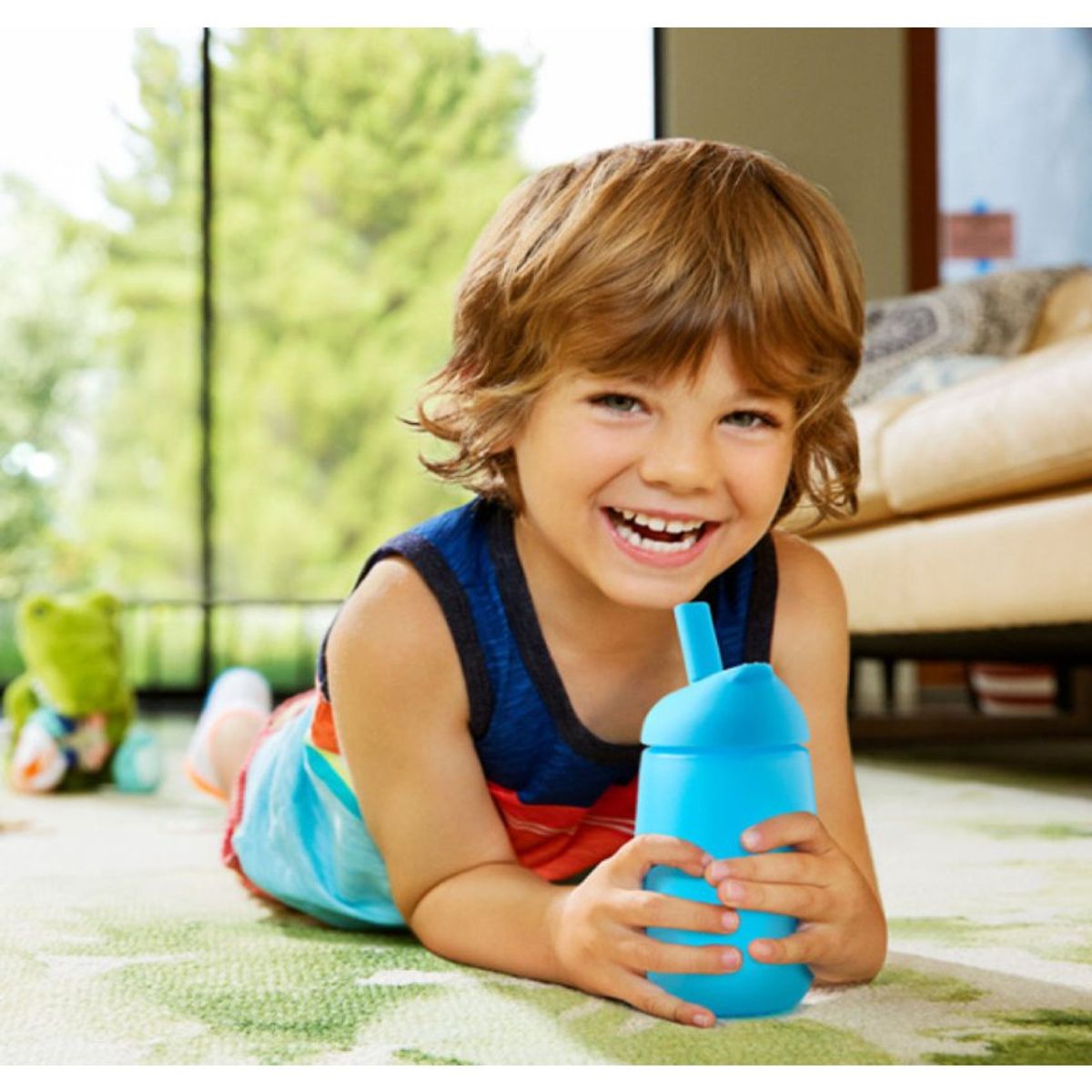 MUNCHKIN - Vaso Bebe con Pitillo y Tapa Simple Clean 10 Oz Azul